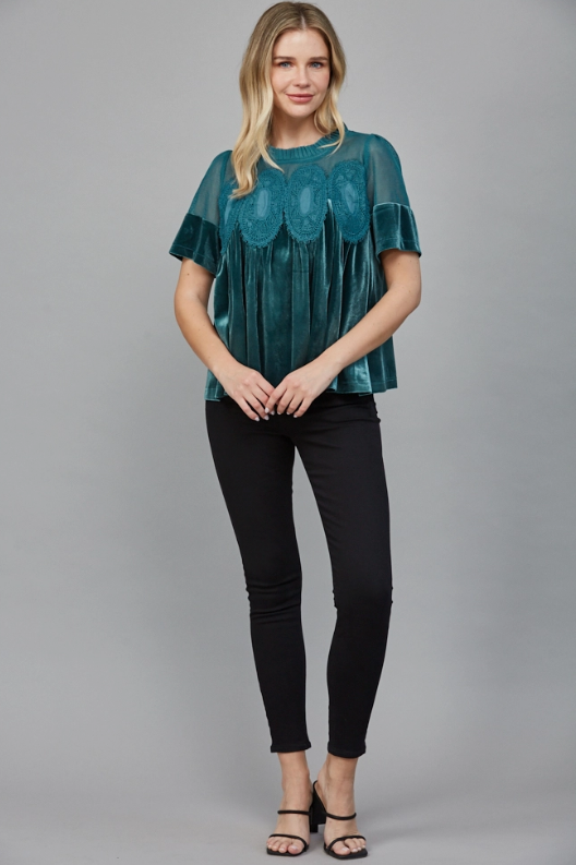 FATE Teal Velvet Babydoll Top