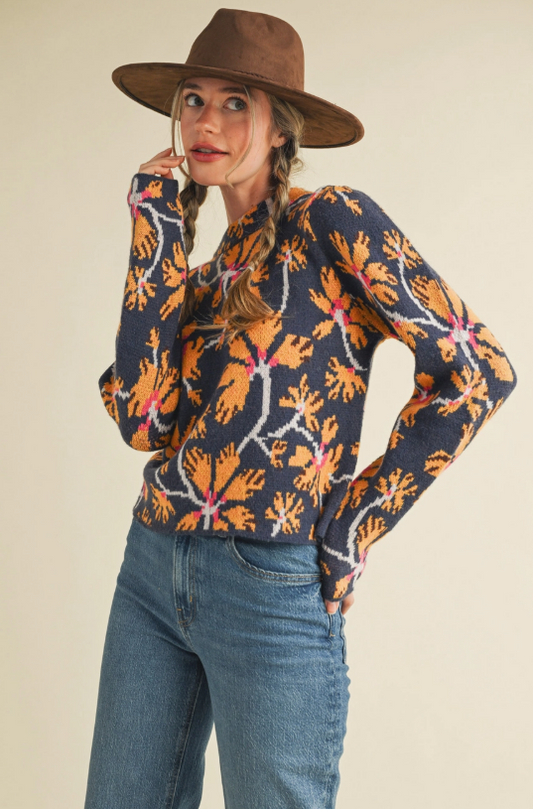 &Merci Navy Floral Sweater