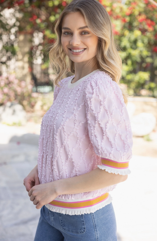 VOY Pink Striped Elastic Band Diamond Textured Top