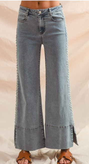 So Me Mid Rise Flare Bottom Denim Jeans With Side Pearl