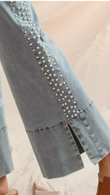 So Me Mid Rise Flare Bottom Denim Jeans With Side Pearl
