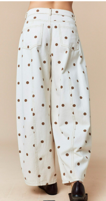Peach Love California Polka Dot Printed Wide Denim Pants