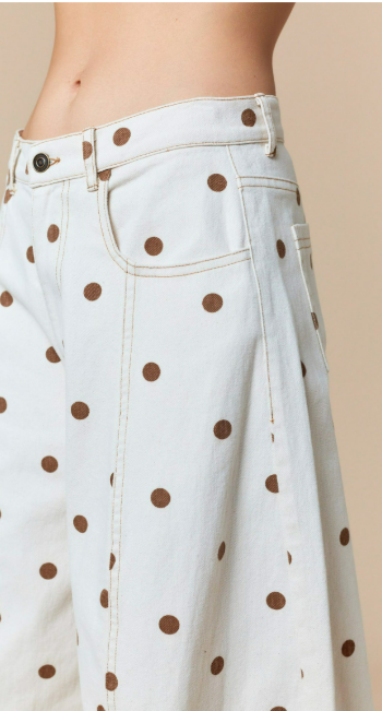 Peach Love California Polka Dot Printed Wide Denim Pants