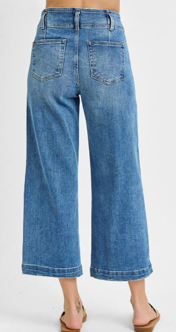 Risen High Rise Crop Wide Front Seam Detail Jeans
