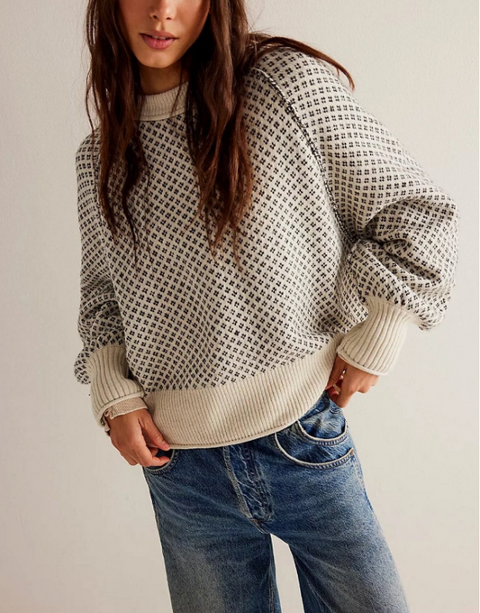 Simple Jacquard Round Neck Pullover Sweater