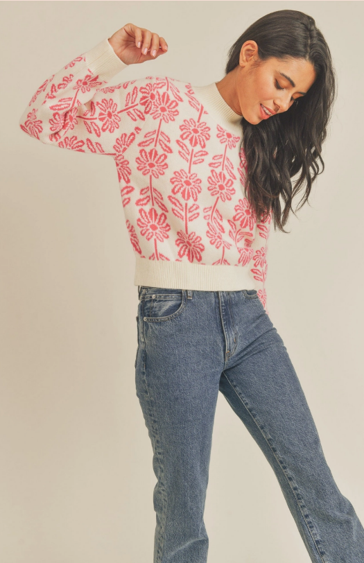 &Merci Electric Pink Floral Sweater