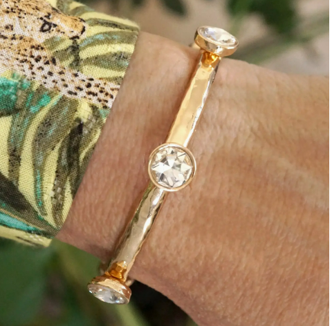 Gold Sparkly Clear Crystals Stretch Bangle
