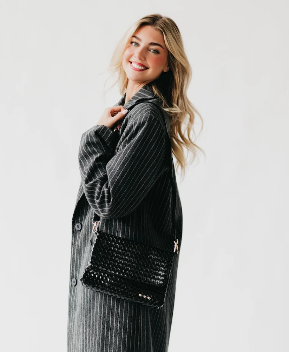 Black Wrenlee Woven Black Crossbody Bag