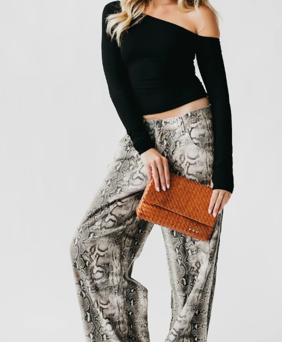 Brown Wrenlee Woven Flap Crossbody Bag