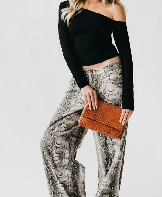 Brown Wrenlee Woven Flap Crossbody Bag