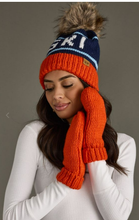 Orange & Navy SKI Fleece Lined Hat