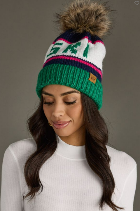 Green, Pink & Blue SKI Fleece Lined Hat