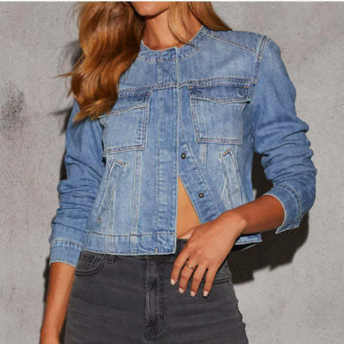 Jewel Neckline Denim Jacket