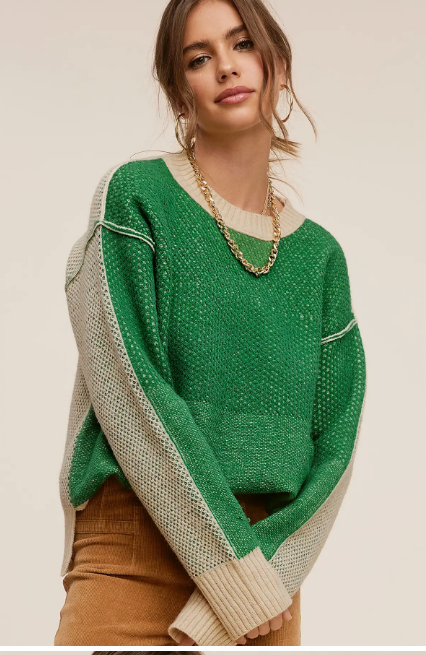 Green Color Block Sweater