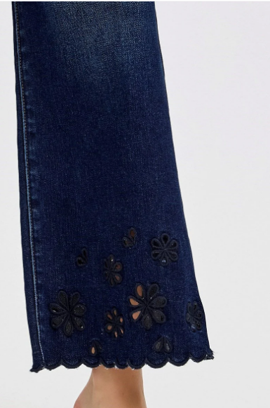Risen High Rise Crop Wide Cut Out Detail Jeans