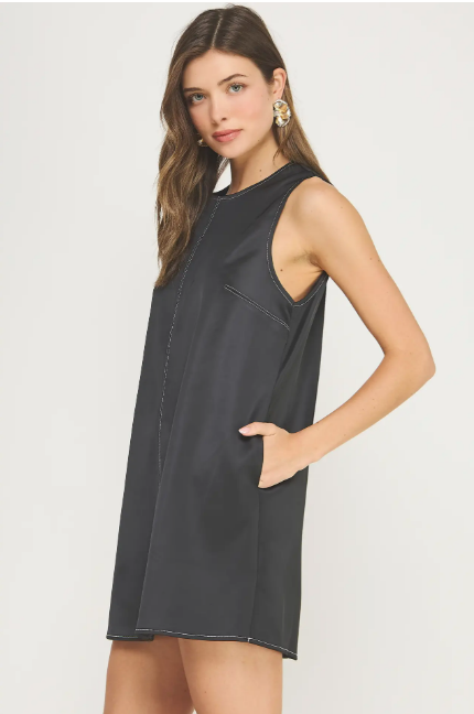 Strut & Bolt Contrast Stitch Stretch Satin Mini Dress
