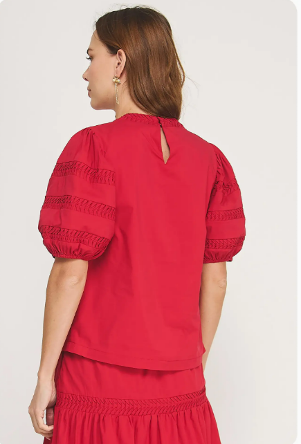 Strut & Bolt Cherry Red Pintuck Sleeve Top