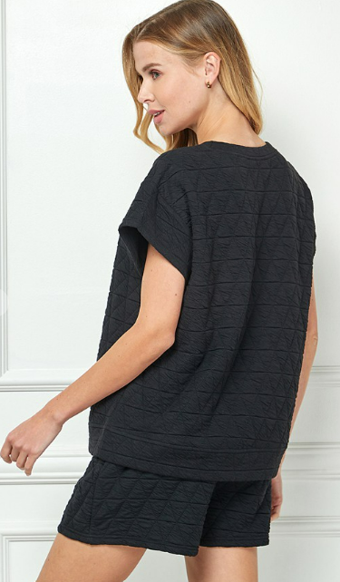 Black Quilted Top and Shorts Set