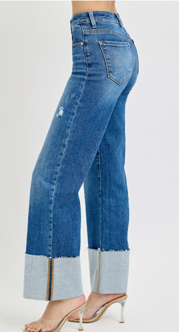 Risen High Rise Ankle Wide Cuff Jeans