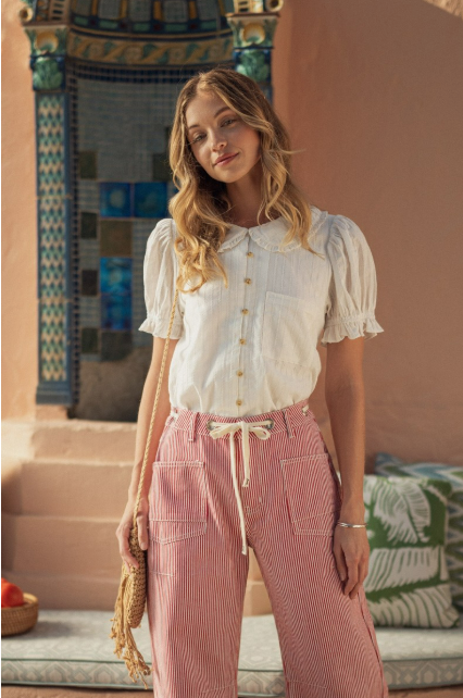 Jodifl Peter Pan Collared Button Down Top