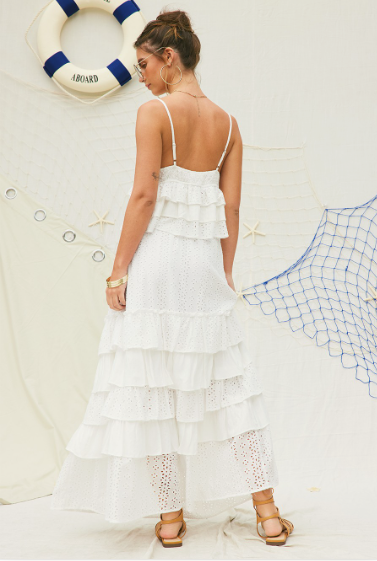 White Eyelet Ruffle Maxi Skirt