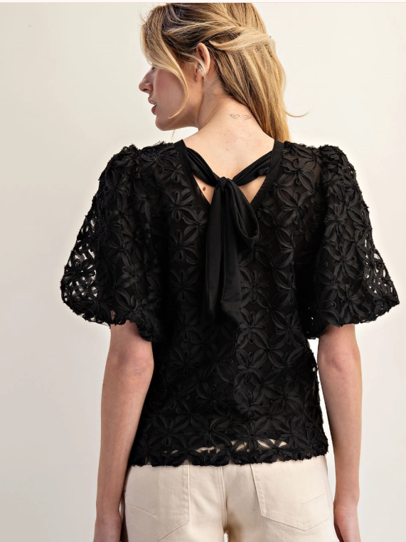 eesome Black Floral Lace Tie Top