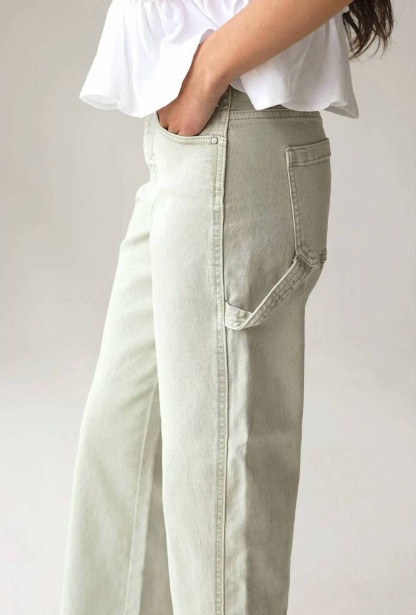 Risen Riviera High-rise Wide-leg Cropped Sage Pants
