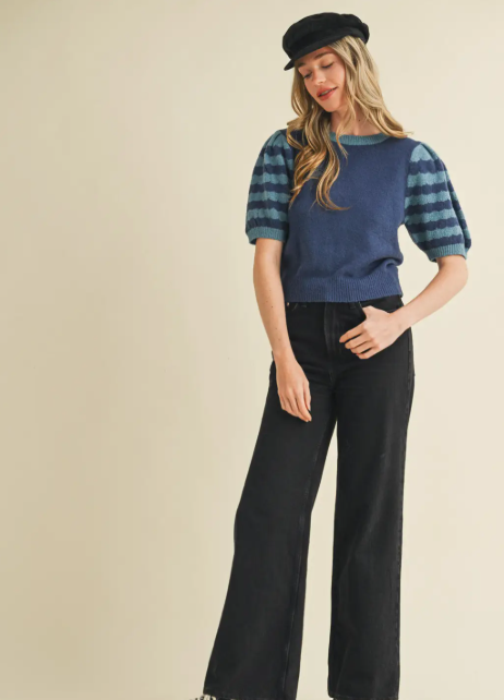 &Merci Contrast Puff Sleeve Sweater