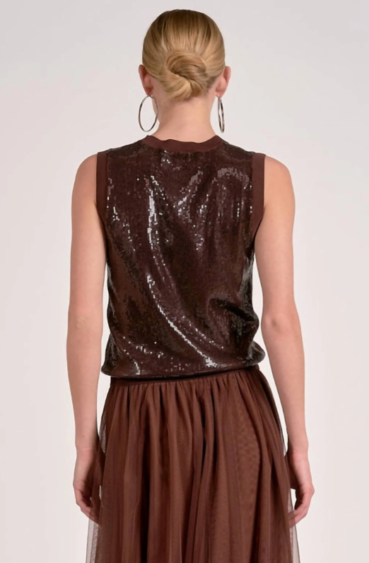 Elan Brown Sleeveless Sequin Top