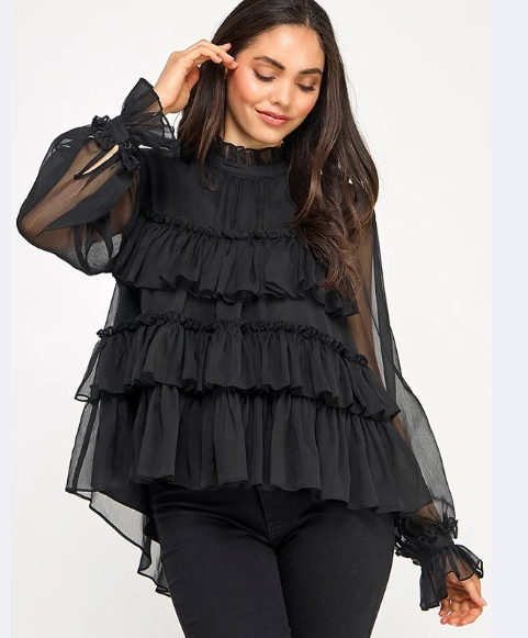 Ellison Black Tiered Ruffle Top