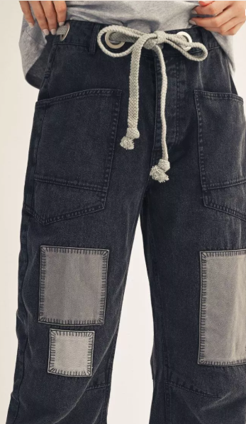 Jodifyl Black Patch Detail Barrel Pants