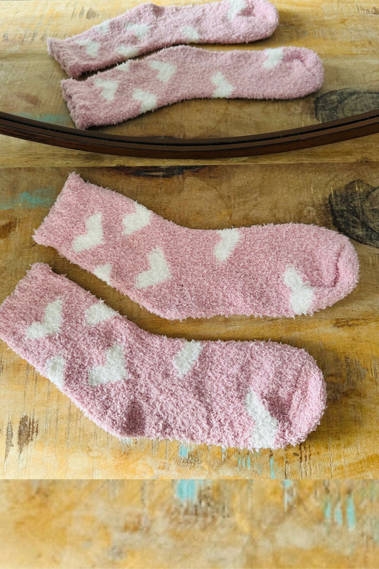 Blush Pink Hearts Soft and Fuzzy Socks