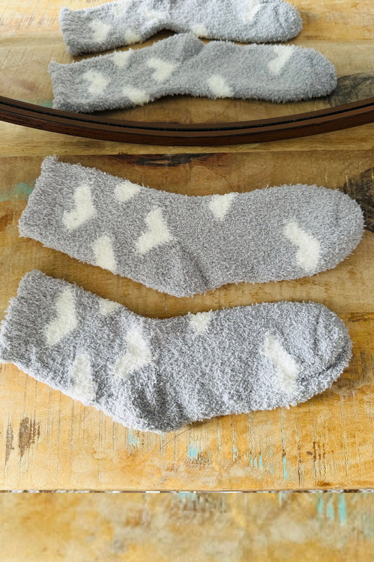 Gray Hearts Soft and Fuzzy Socks