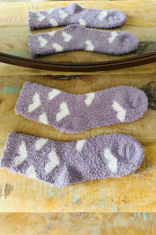 Lilac Hearts Soft and Fuzzy Socks