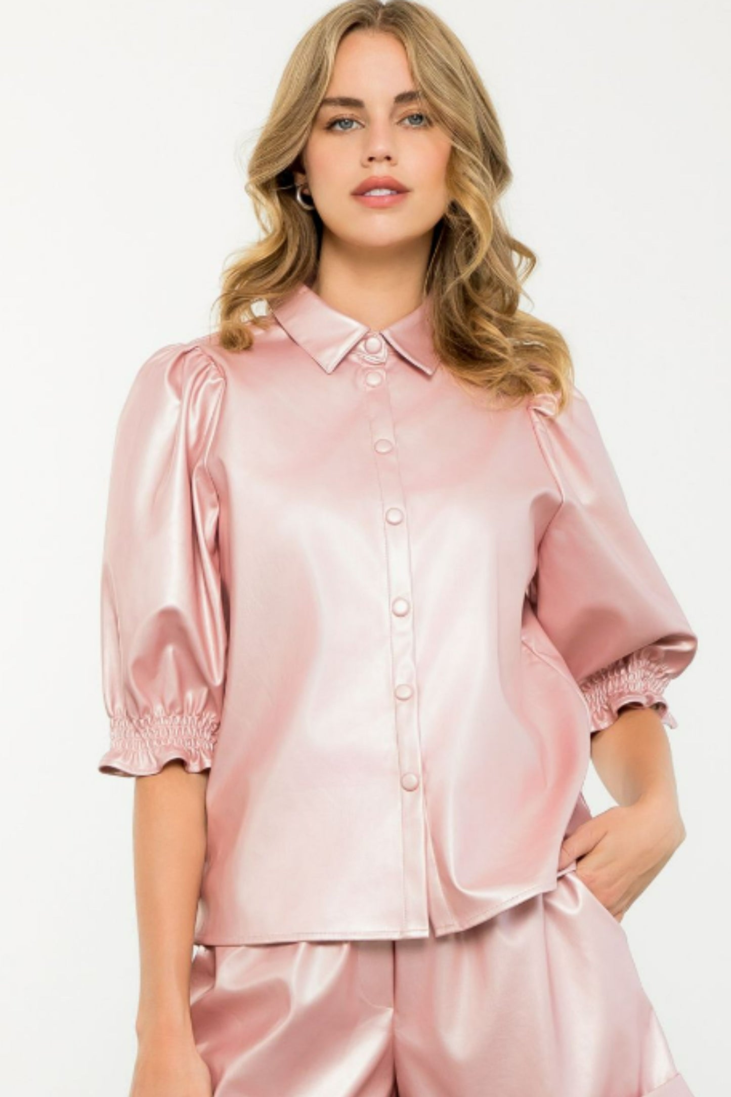 THML Pink Faux Leather Top