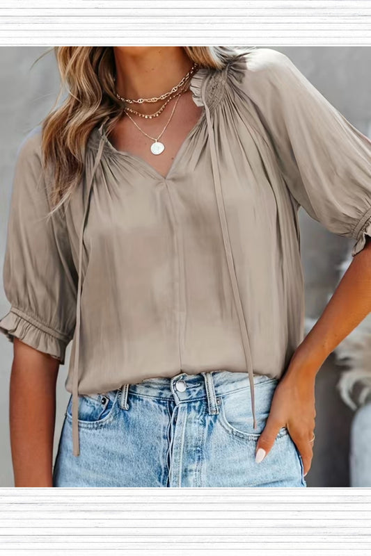 Taupe Drawstring Top