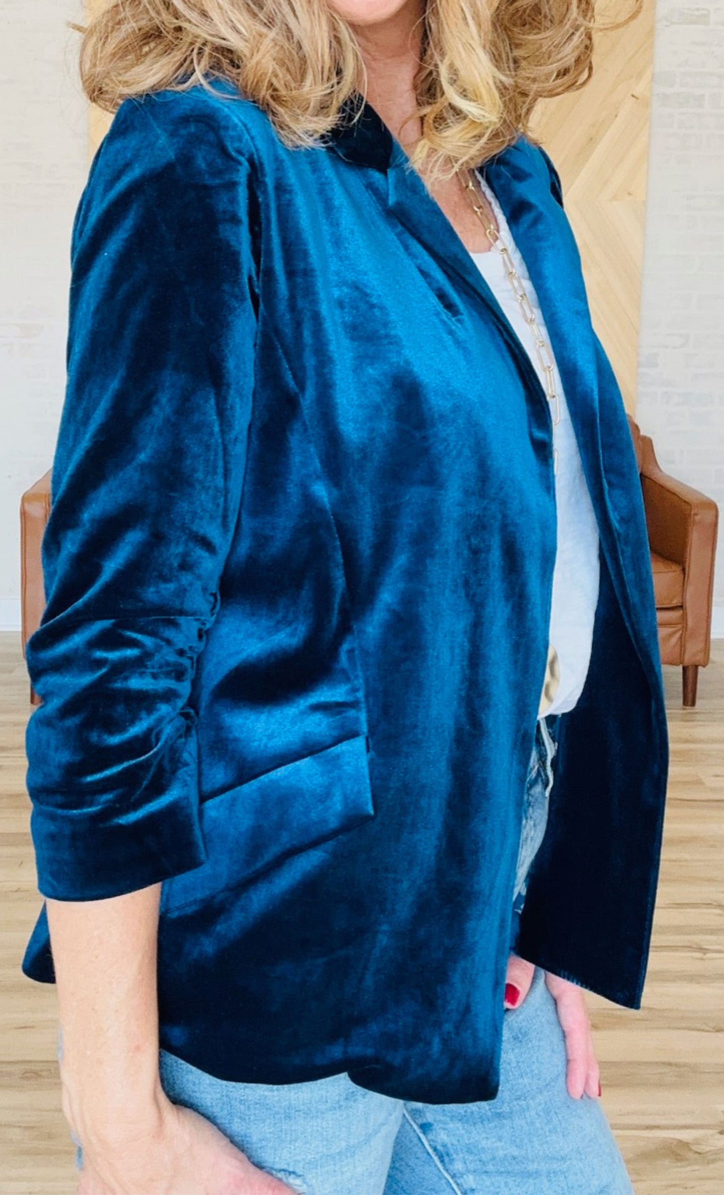 Skies are Blue Teal Velvet Blazer