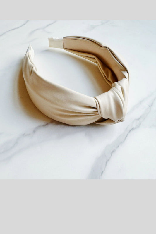 Ivory Leather Knotted Headband
