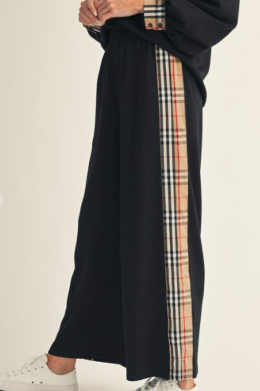 Jodifyl Black Side Plaid Accent Wide Leg Pants