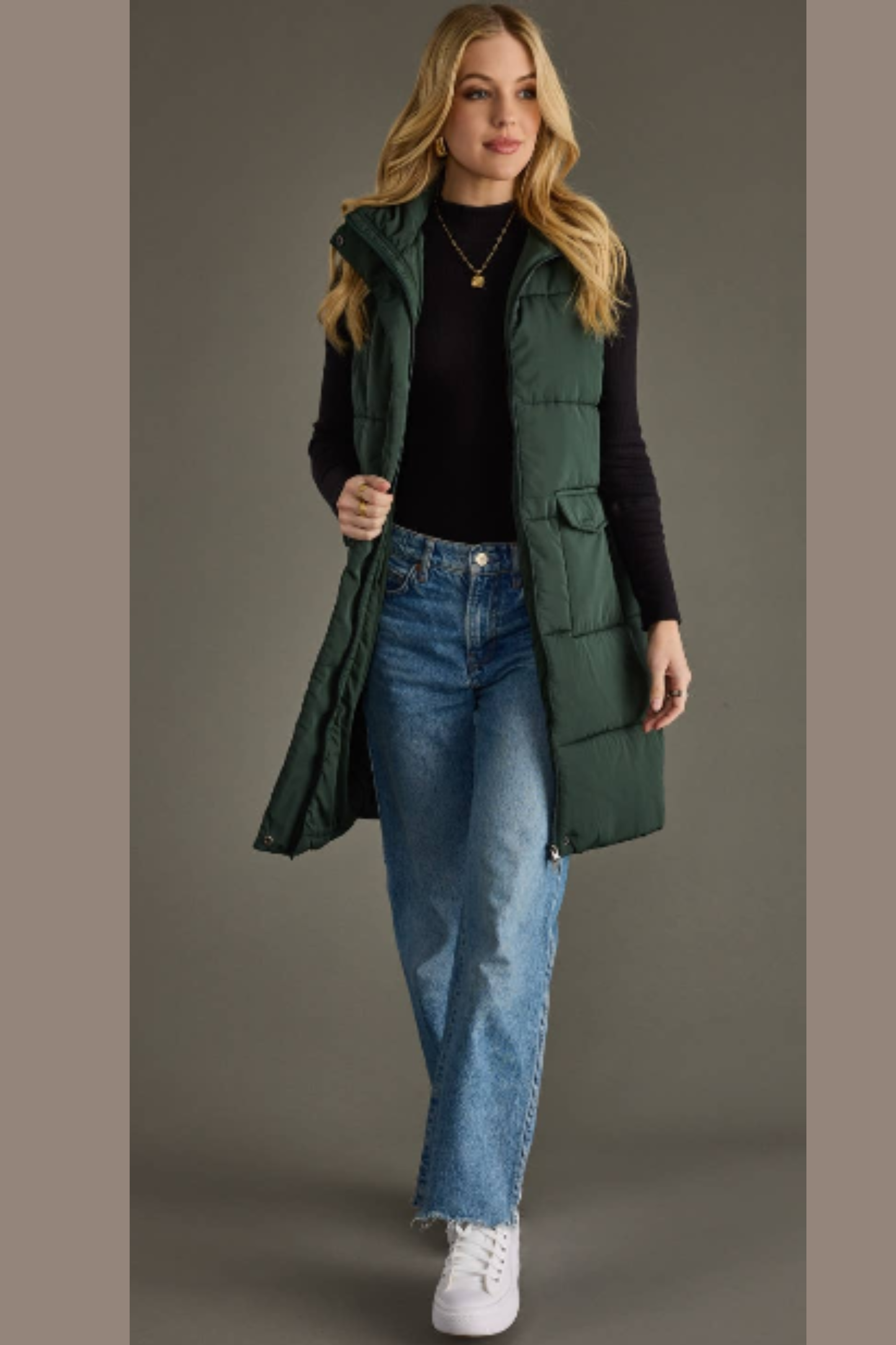 Quilted Forest Green Long Vest