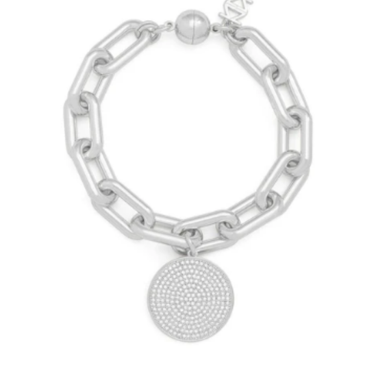Silver Pavé Disc Charm Link Bracelet