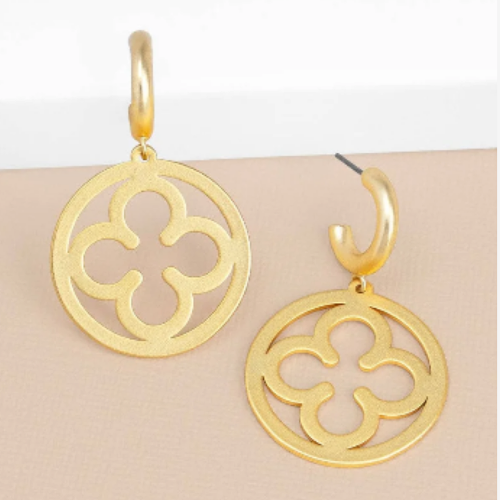 Gold Matte Metal Clover Small Drop Earrings