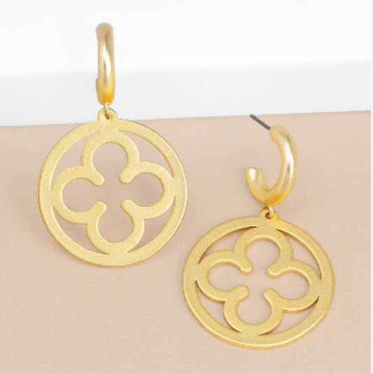 Gold Matte Metal Clover Small Drop Earrings
