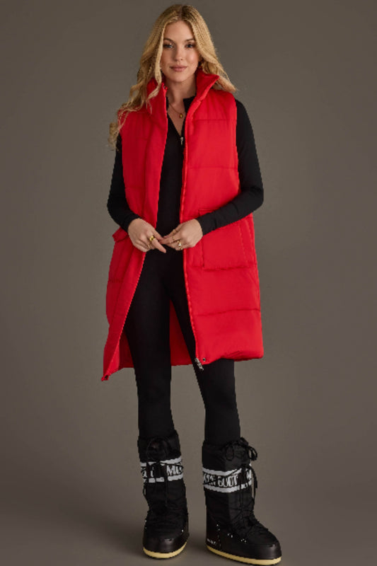 Red Quilted Long Vest