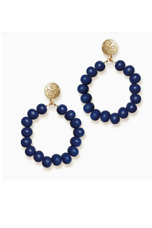 Navy Blue Beaded Earrings