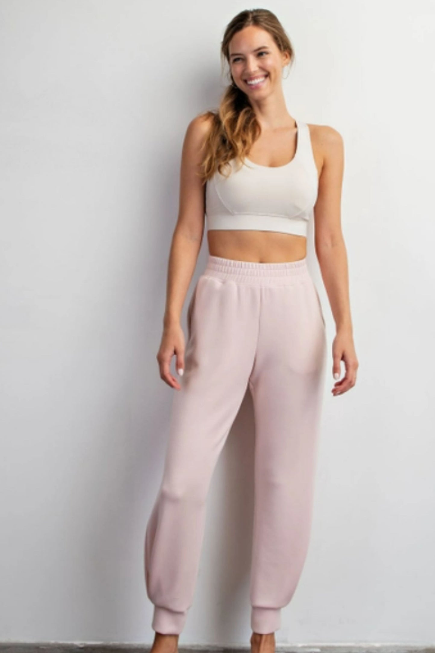 Rae Mode Baby Pink Modal Poly Span Full Length Jogger Pant