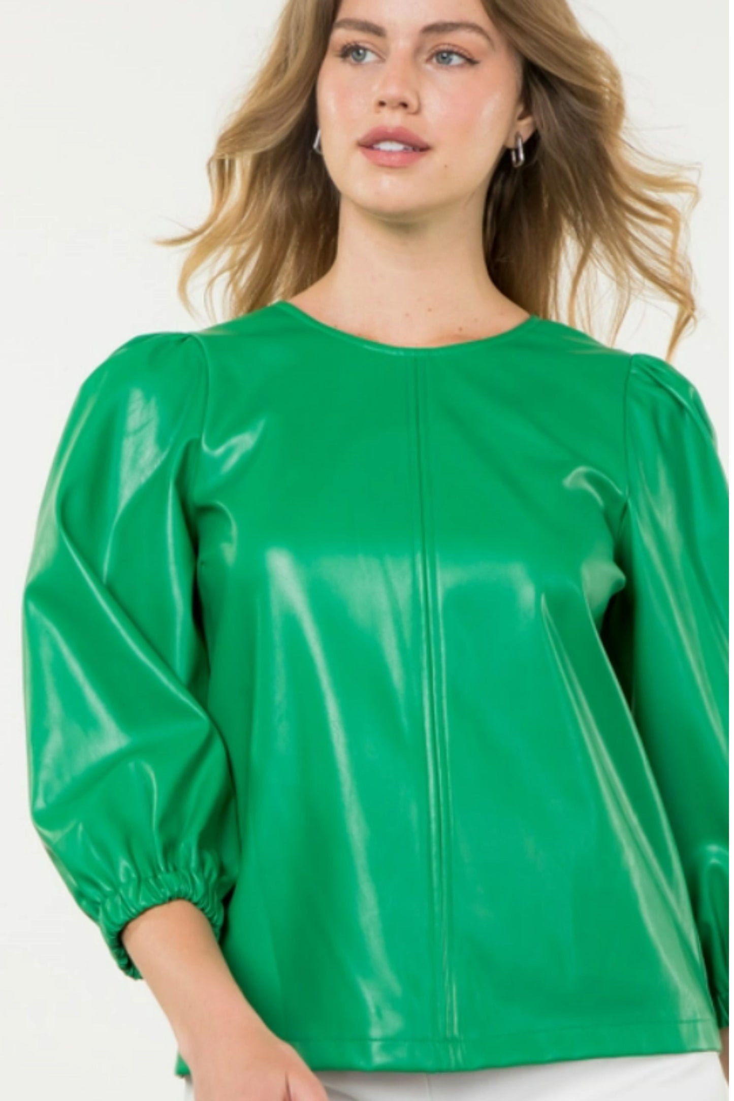 THML Long Sleeve Green Leather Top