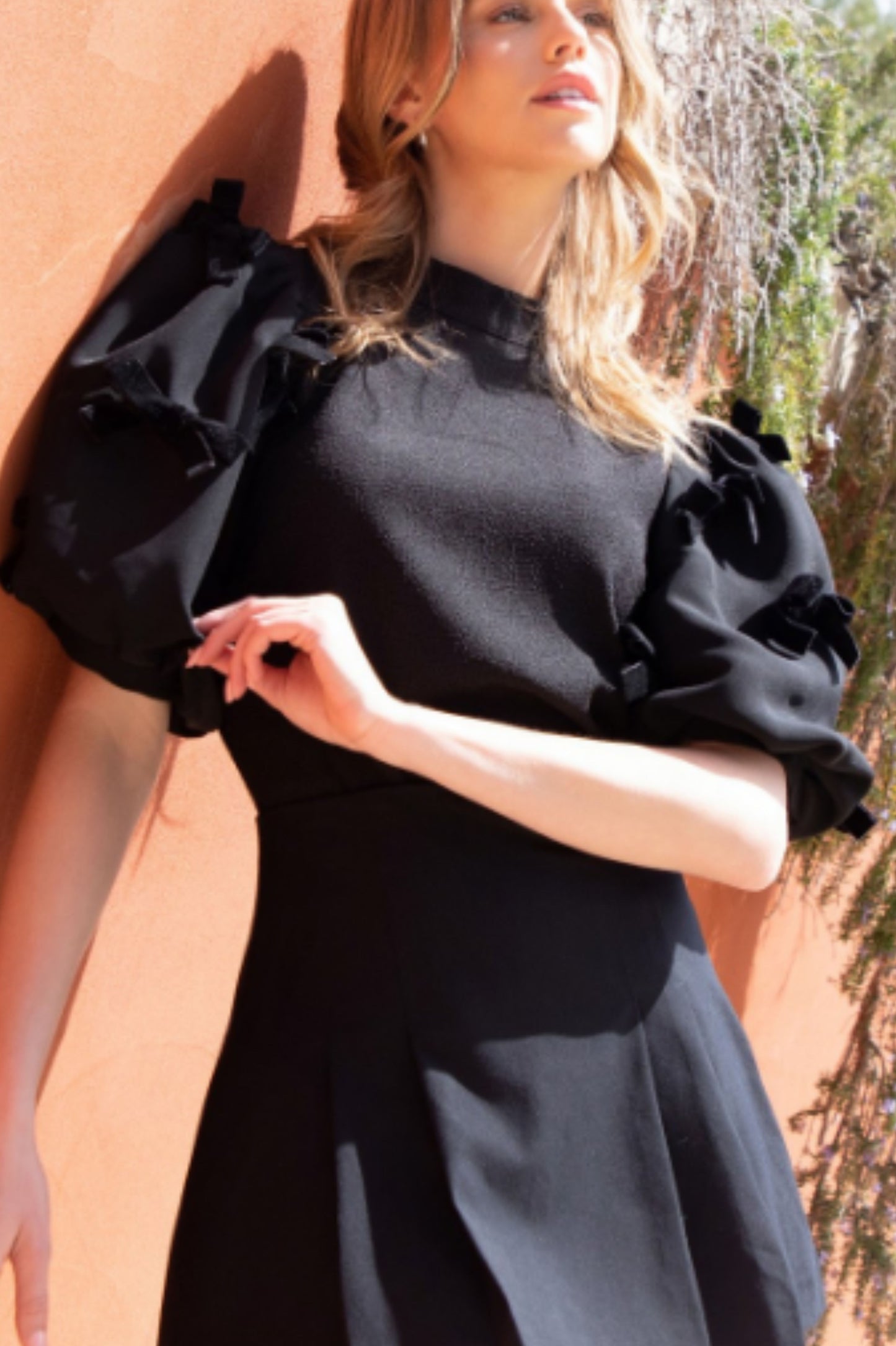 THML Black Puff Sleeve Bow Top