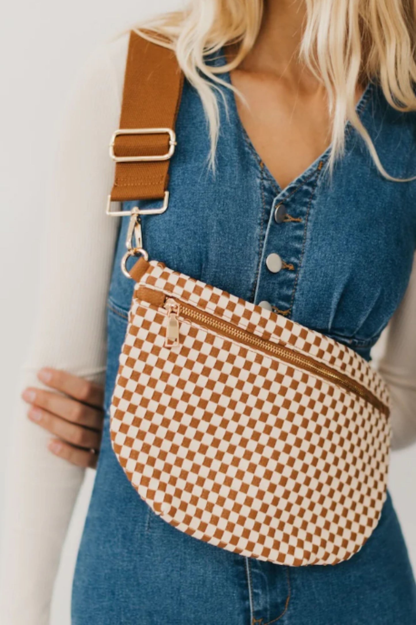 Westlyn Woven Brown Checkered Bum Bag