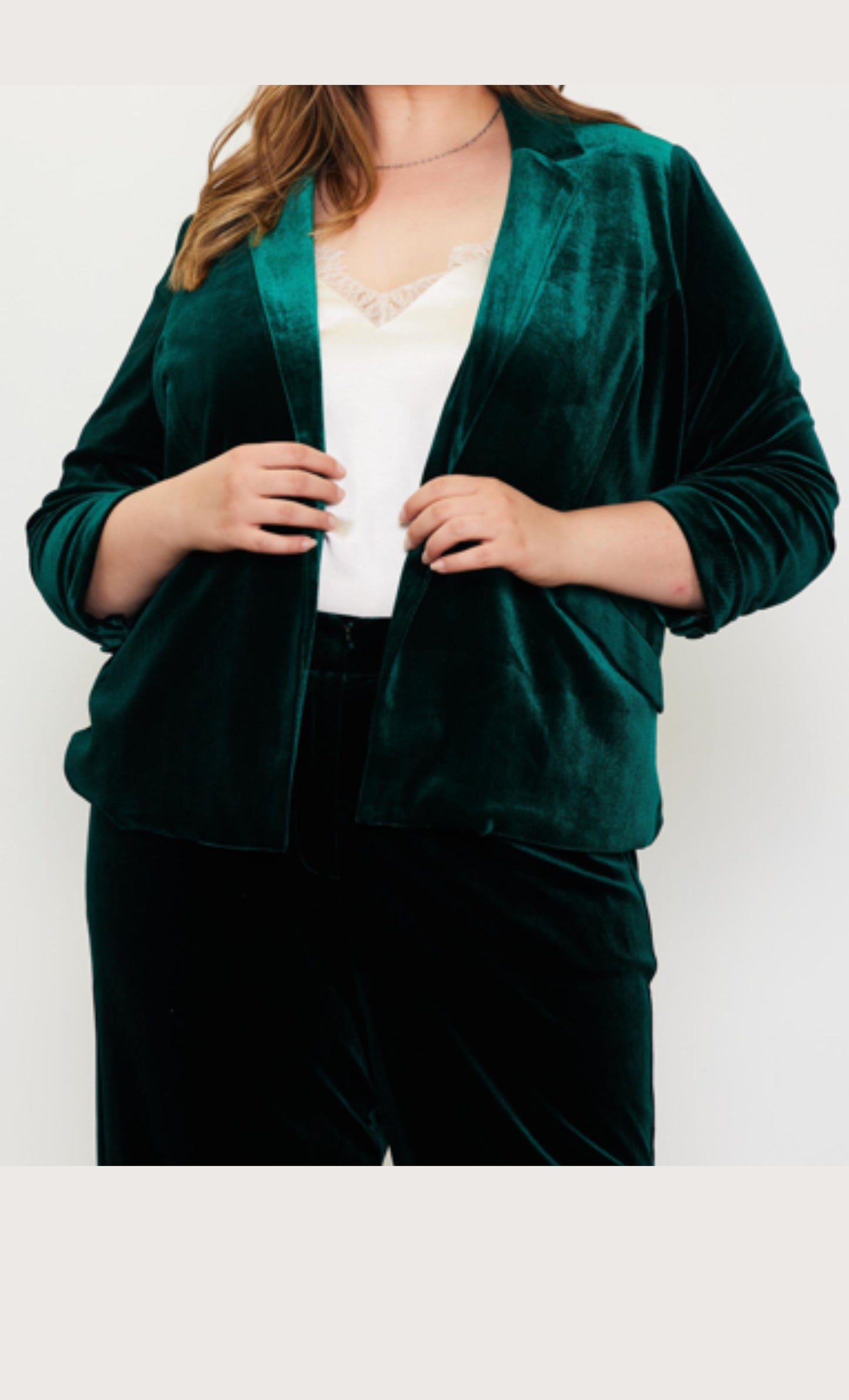 Skies are Blue Plus Size Hunter Green Velvet Blazer